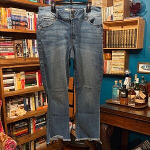 CAbi (#6070) Distressed Hi Lo Cropped Jeans